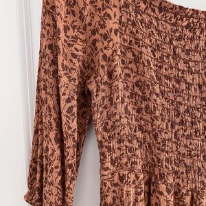 Chic Brown Floral Patterned Long Sleeve Dress